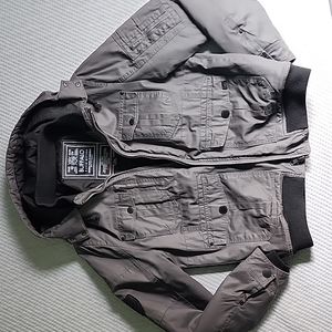 Buffalo David Bitton Grey heavy bomber removable hood jacket M